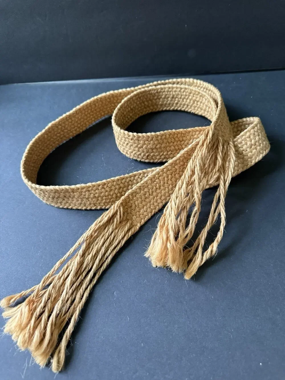 Braided Raffia Womens Tassel Belt Size 42-44 Brown Wrap Boho Festival Hippie